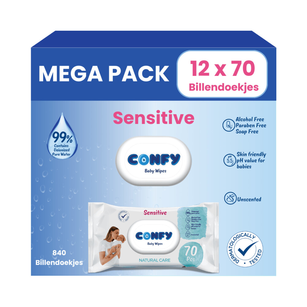 Confy Mega Pack Baby Billendoekjes Sensitive 12x70 = 840 stuks