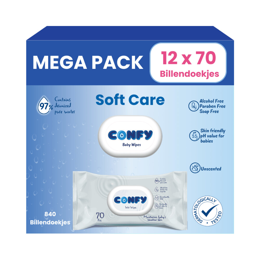 Confy Mega Pack Baby Billendoekjes Soft Care 12x70 = 840 stuks
