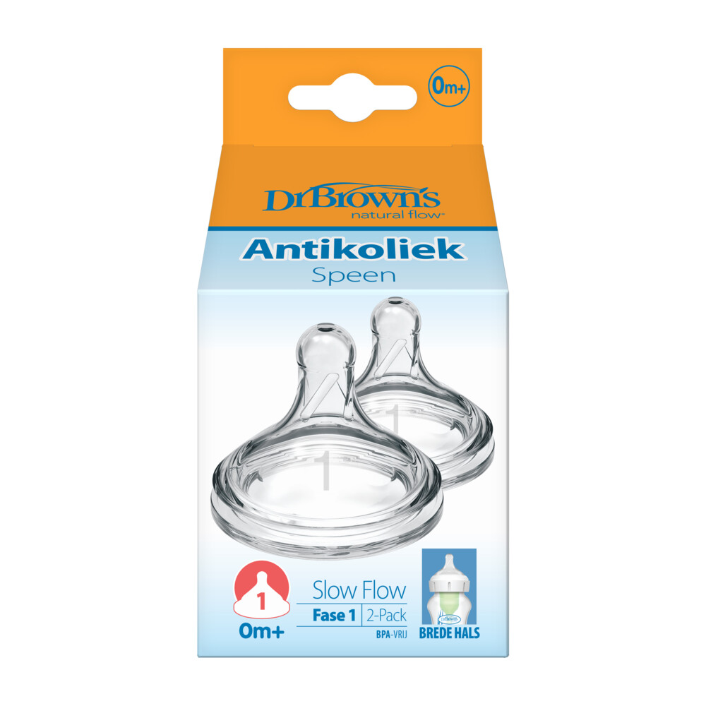 Dr. Browns Options+ Speen Fase 1 Brede Halsfles Transparant 2 stuks