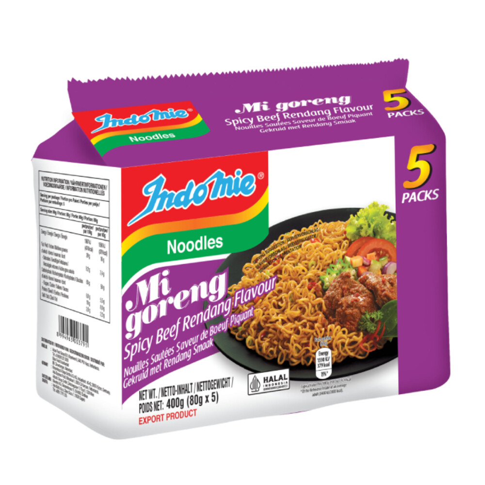 4x Indomie Instant Mi Goreng Noedels Rendang 5 x 80 gr