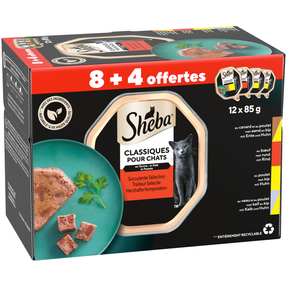 Sheba Kattenvoer Nat Classic Traiteur Paté Selectie Multipack 12x85 gr