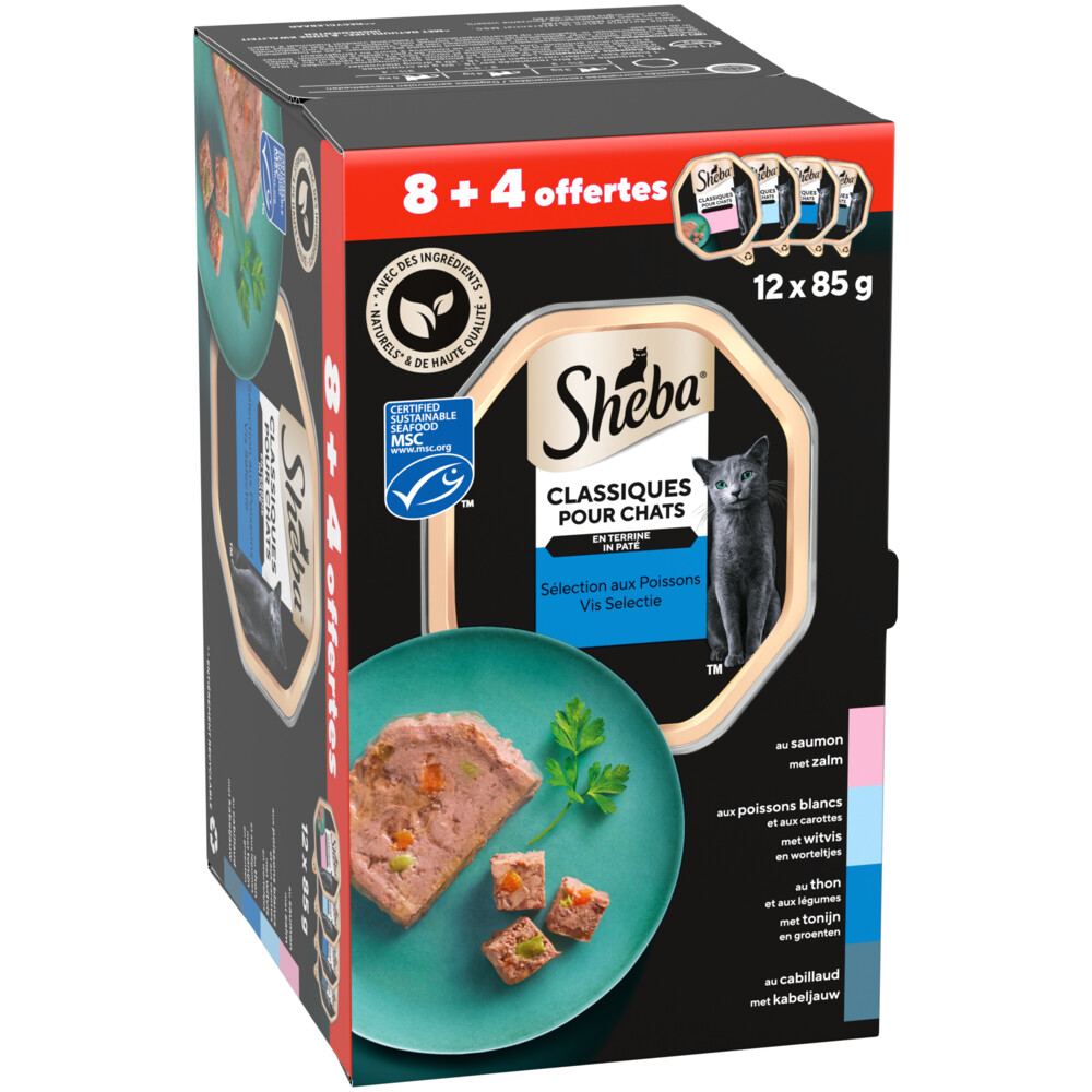 Sheba Kattenvoer Nat Classic Paté Vis Selectie Multipack 12x85 gr