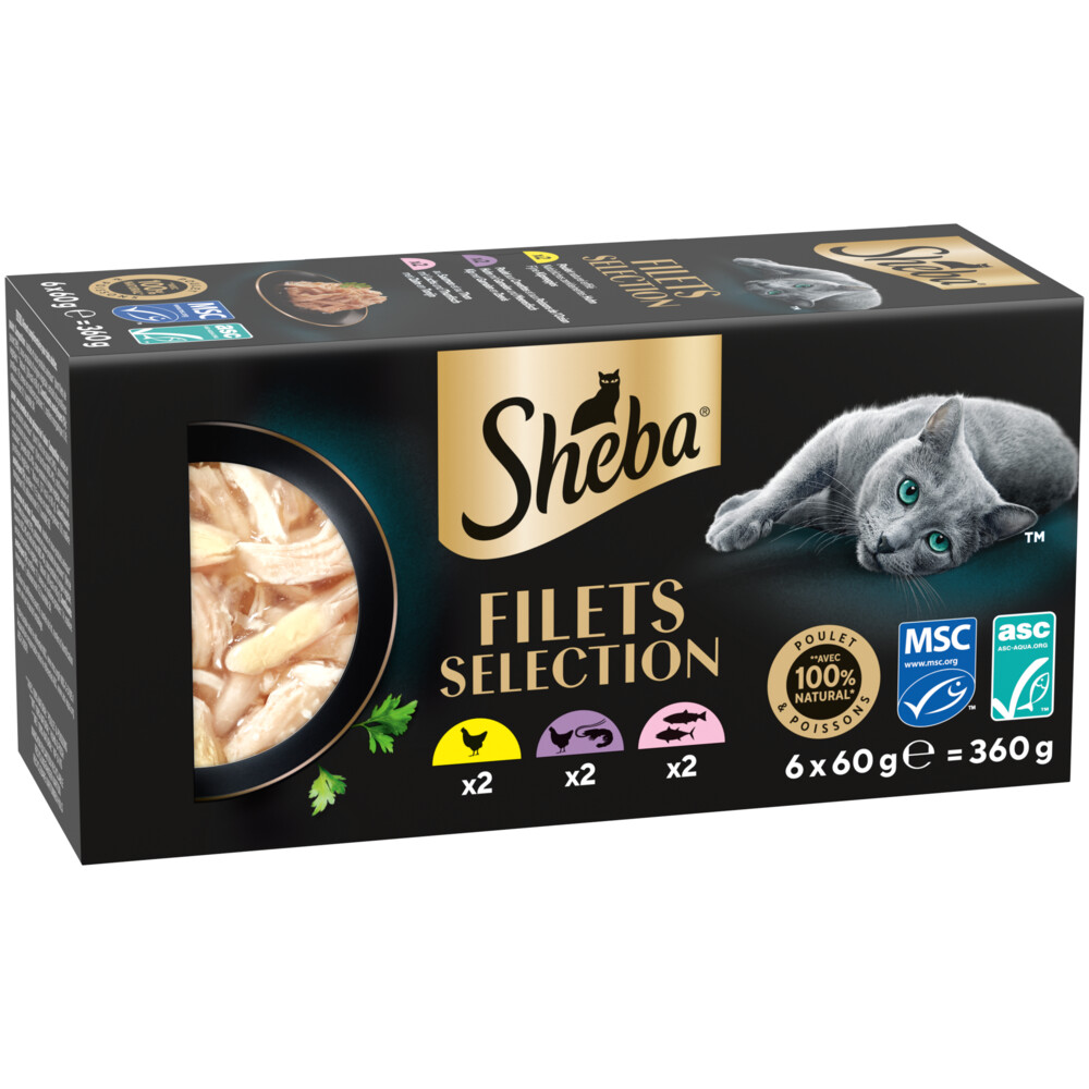 Sheba Kattenvoer Nat Filets Kip&Zalm in Saus Multipack 6x60 gr