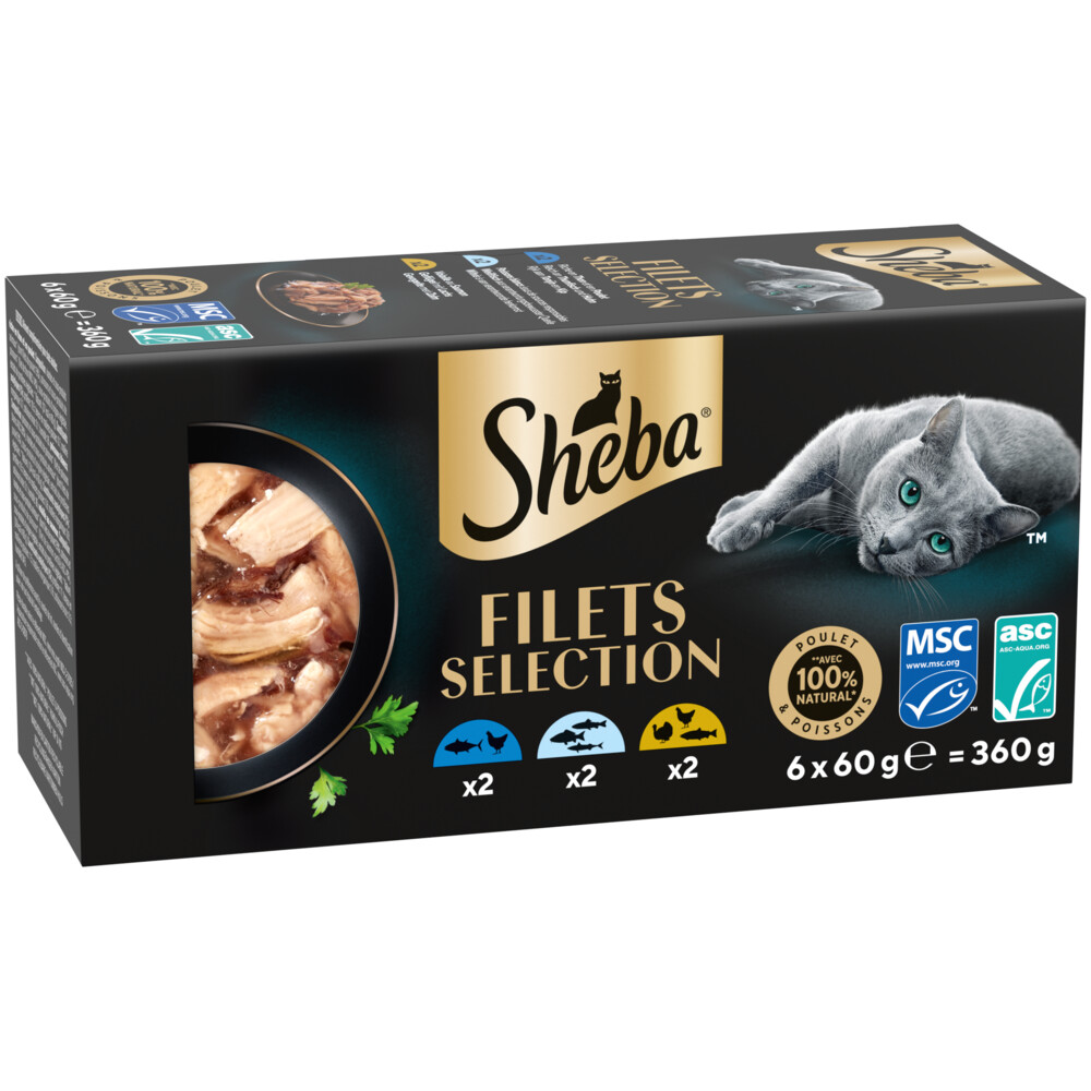 Sheba Kattenvoer Nat Filets Witte Vis in Saus Multipack 6x60 gr