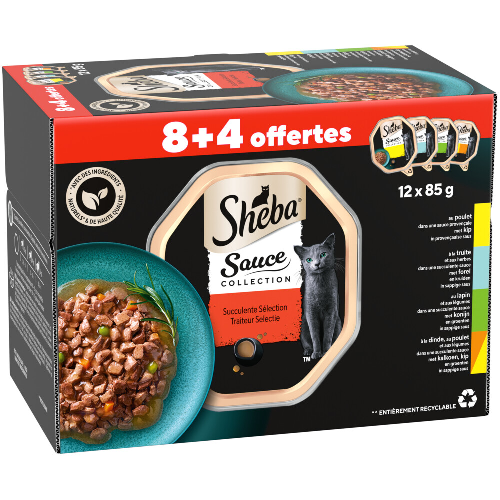 Sheba Kattenvoer Nat Sauce Collection Traiteur Selectie Multipack 12x85 gr