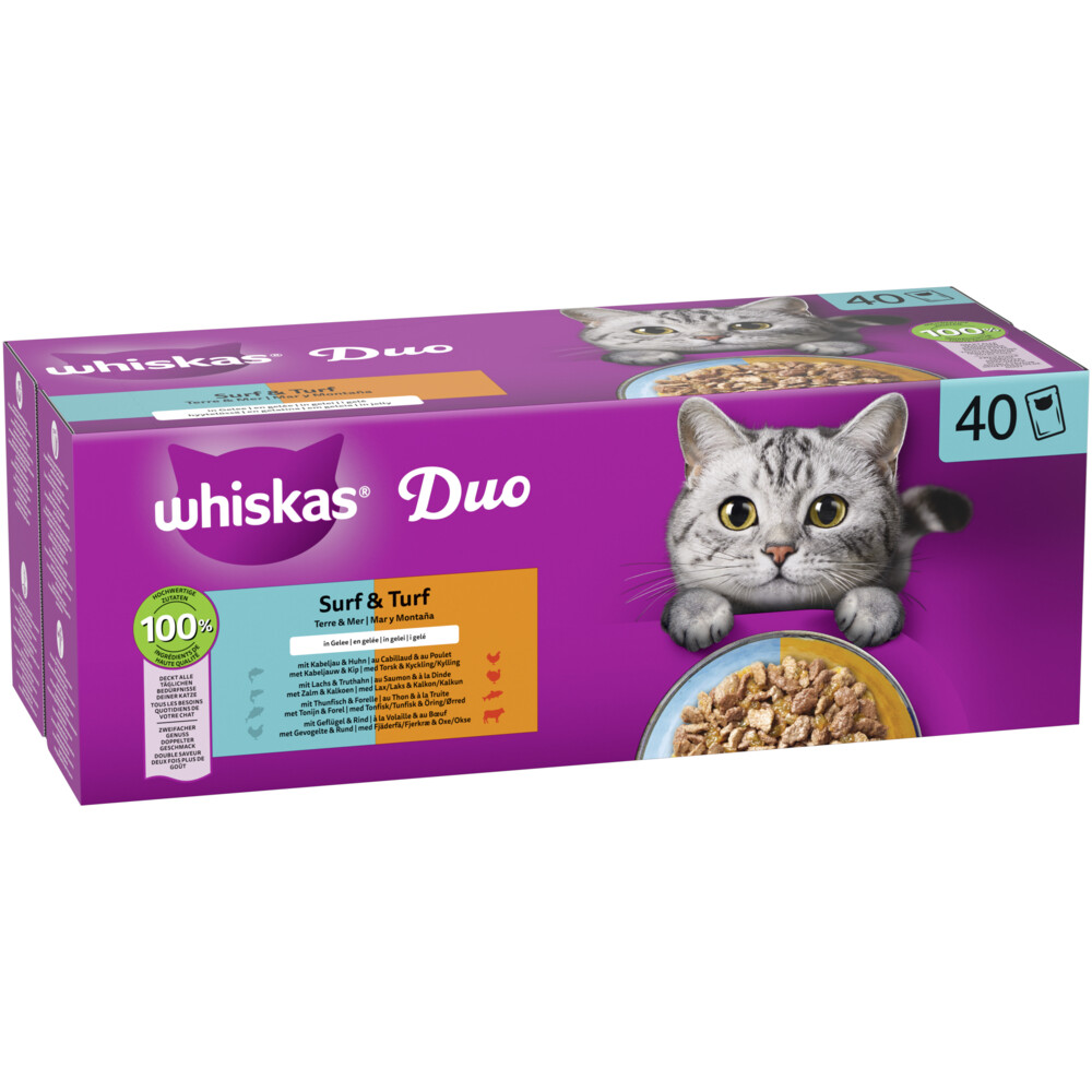 Whiskas Kattenvoer Nat Adult 1+ Surf&Turf in Gelei Multipack 40x85 gr