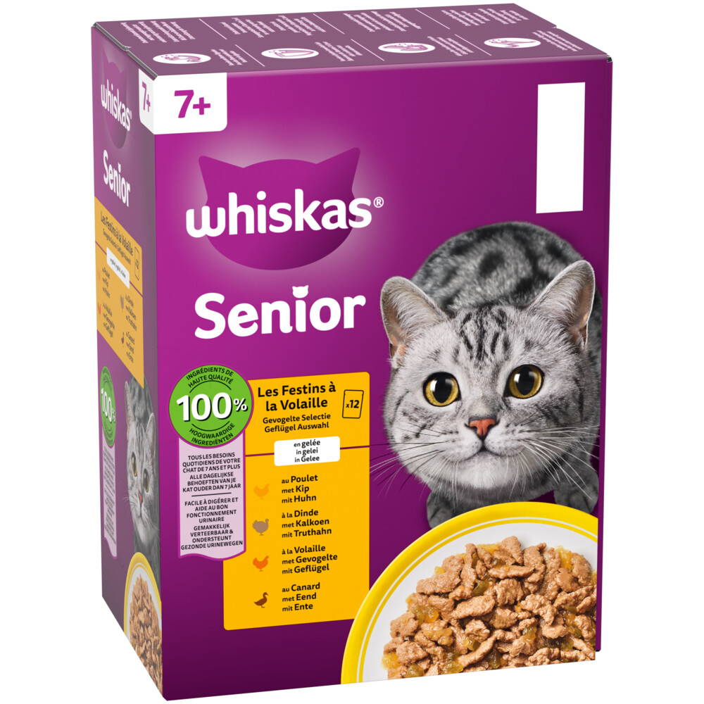 Whiskas Kattenvoer Nat Senior 7+ Gevogelte in Gelei Multipack 12x85 gr