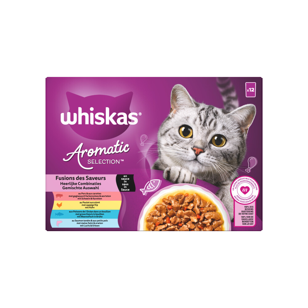 Whiskas Kattenvoer Nat Aromatic Adult 1+ Selectie Multipack 12x85 gr