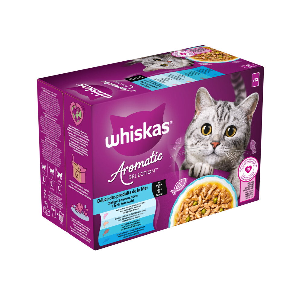 Whiskas Kattenvoer Nat Aromatic Adult 1+ Zeevruchten Selectie Multipack 12x85 gr