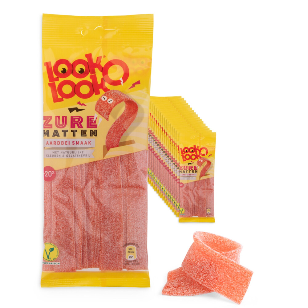 Look O Look Snoep Zure Streken Aardbei Vegan 18 stuks