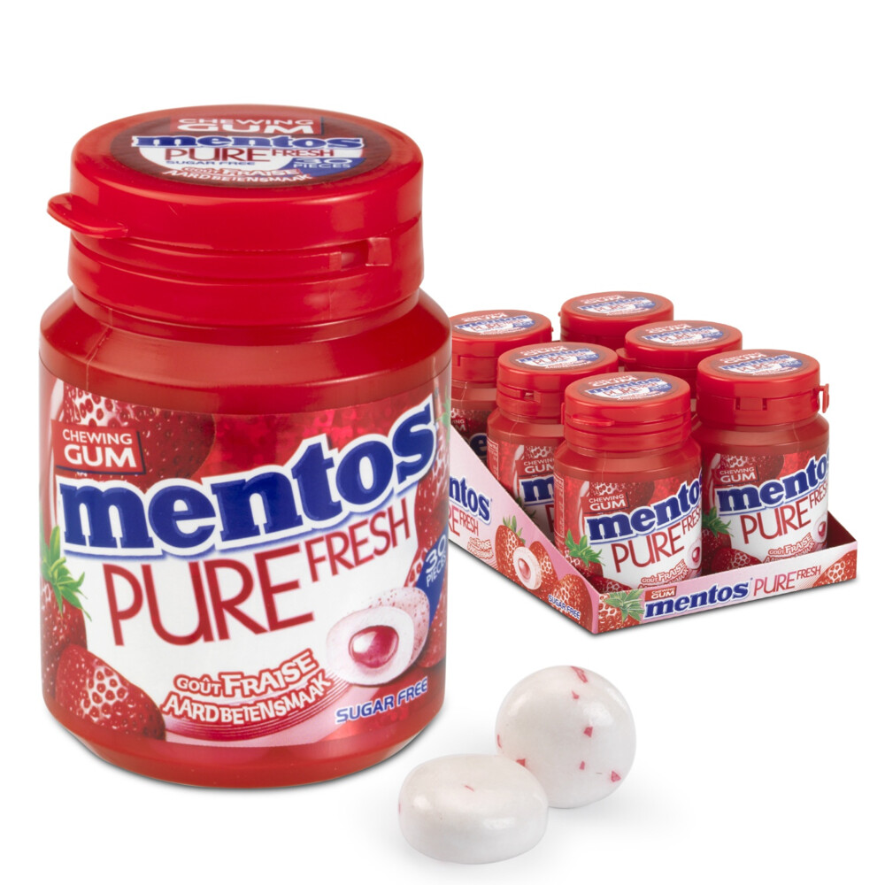 Mentos Gum Pure Fresh Strawberry Suikervrij 6 x 30 stuks