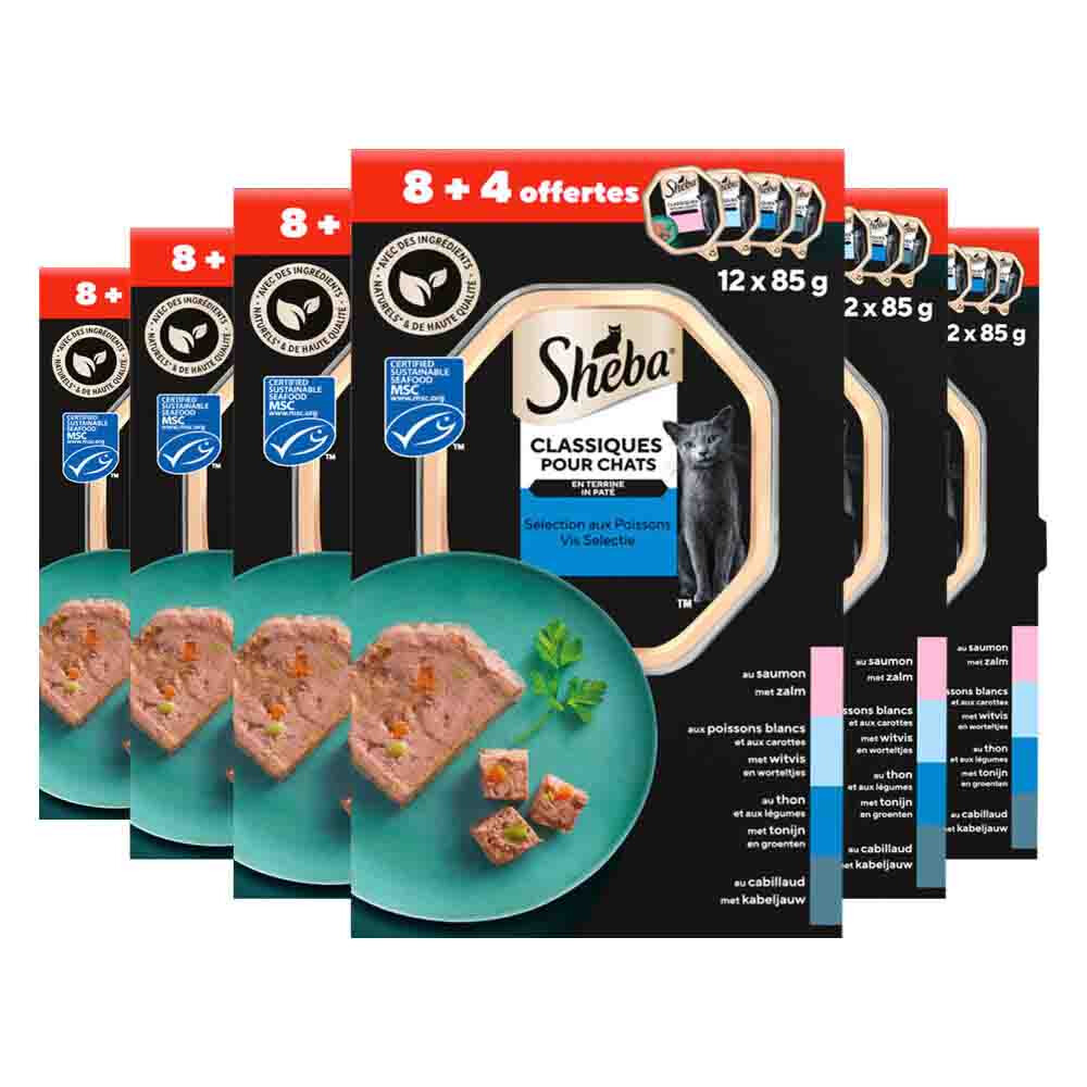 6x Sheba Kattenvoer Nat Classic Paté Vis Selectie Multipack 12x85 gr