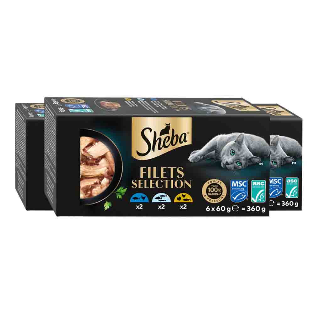 3x Sheba Kattenvoer Nat Filets Witte Vis in Saus Multipack 6x60 gr