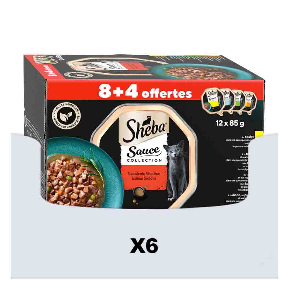 6x Sheba Kattenvoer Nat Sauce Collection Traiteur Selectie Multipack 12x85 gr