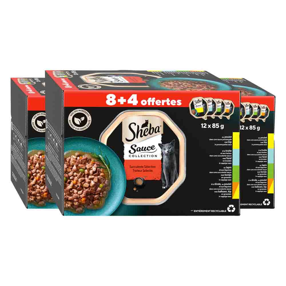 3x Sheba Kattenvoer Nat Sauce Collection Traiteur Selectie Multipack 12x85 gr