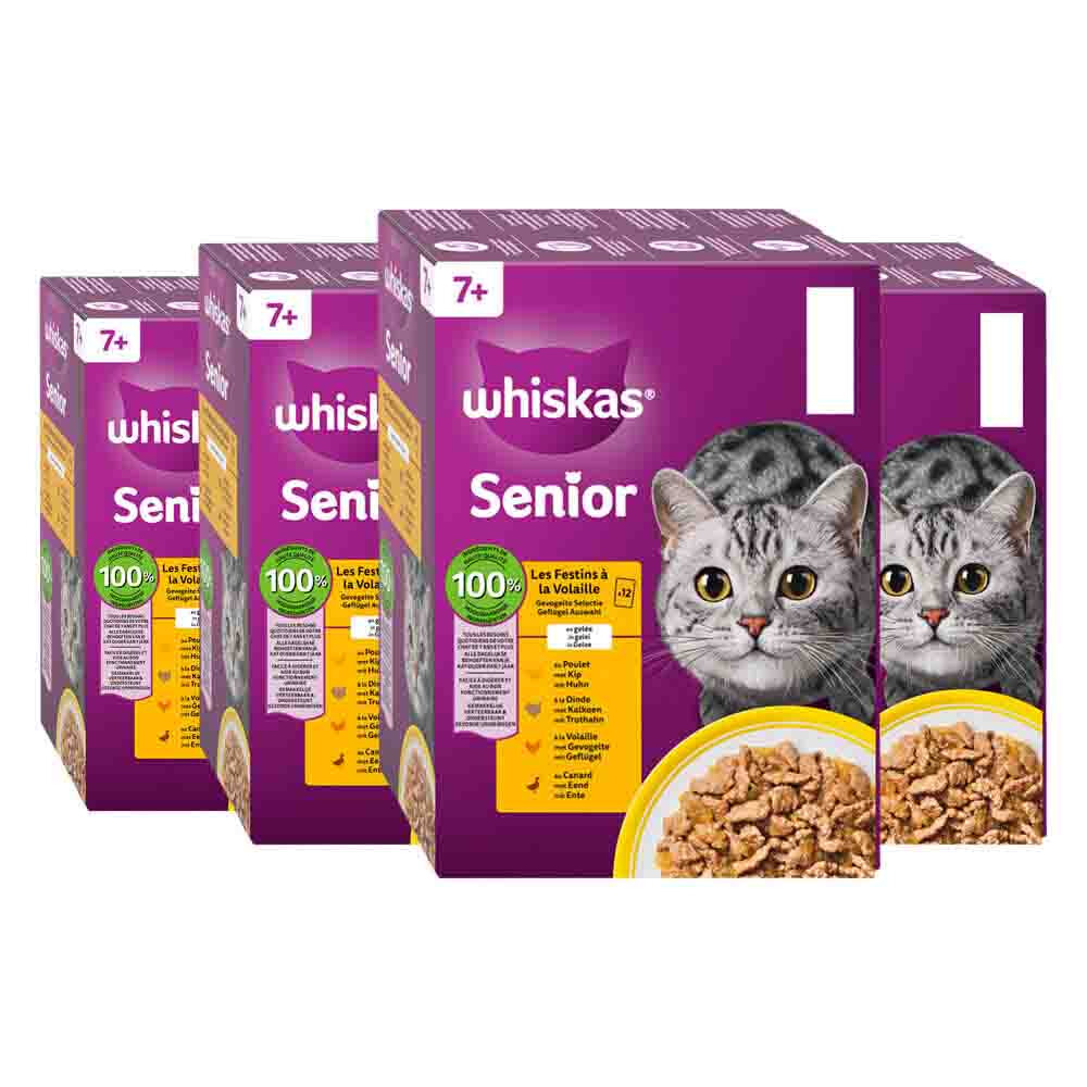 4x Whiskas Kattenvoer Nat Senior 7+ Gevogelte in Gelei Multipack 12x85 gr