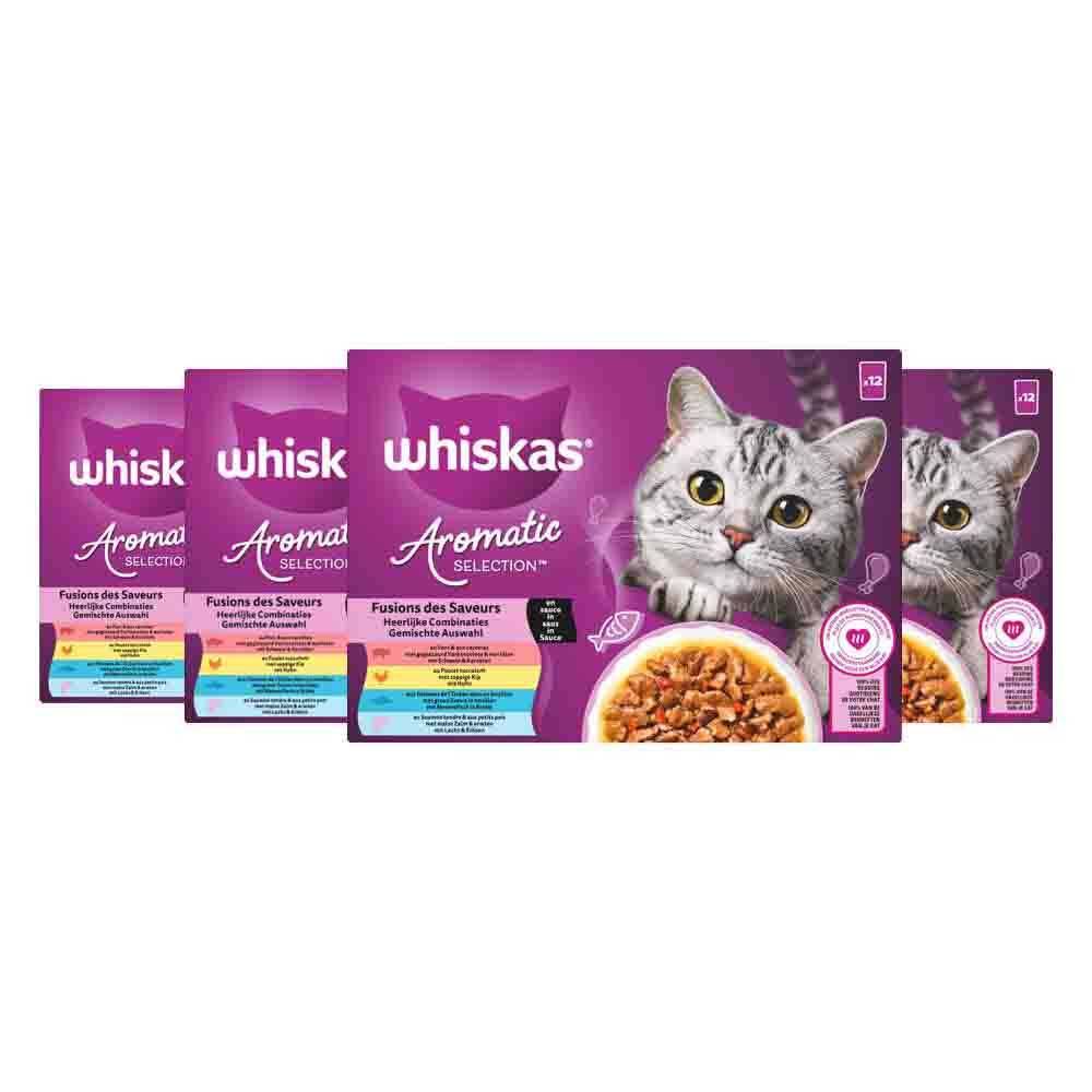 4x Whiskas Kattenvoer Nat Aromatic Adult 1+ Selectie Multipack 12x85 gr