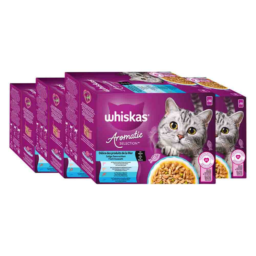 4x Whiskas Kattenvoer Nat Aromatic Adult 1+ Zeevruchten Selectie Multipack 12x85 gr