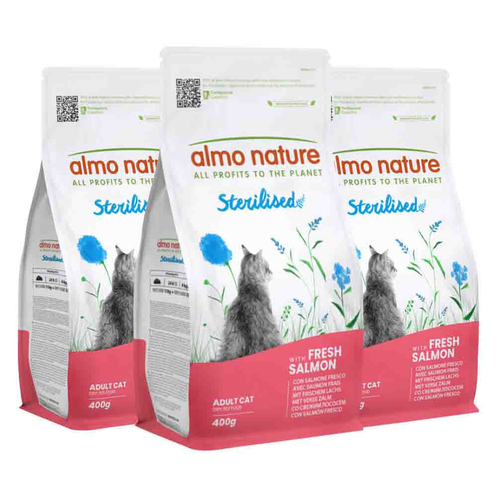 3x Almo Nature Kattenvoer Droog Sterilised Zalm 400 gr