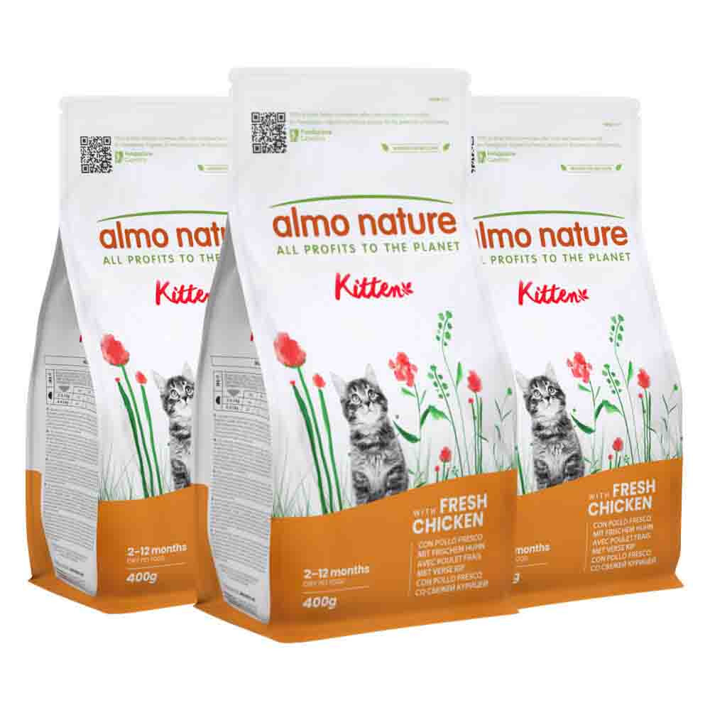 3x Almo Nature Kattenvoer Droog Life Maintenance Kitten Kip&Rijst 400 gr