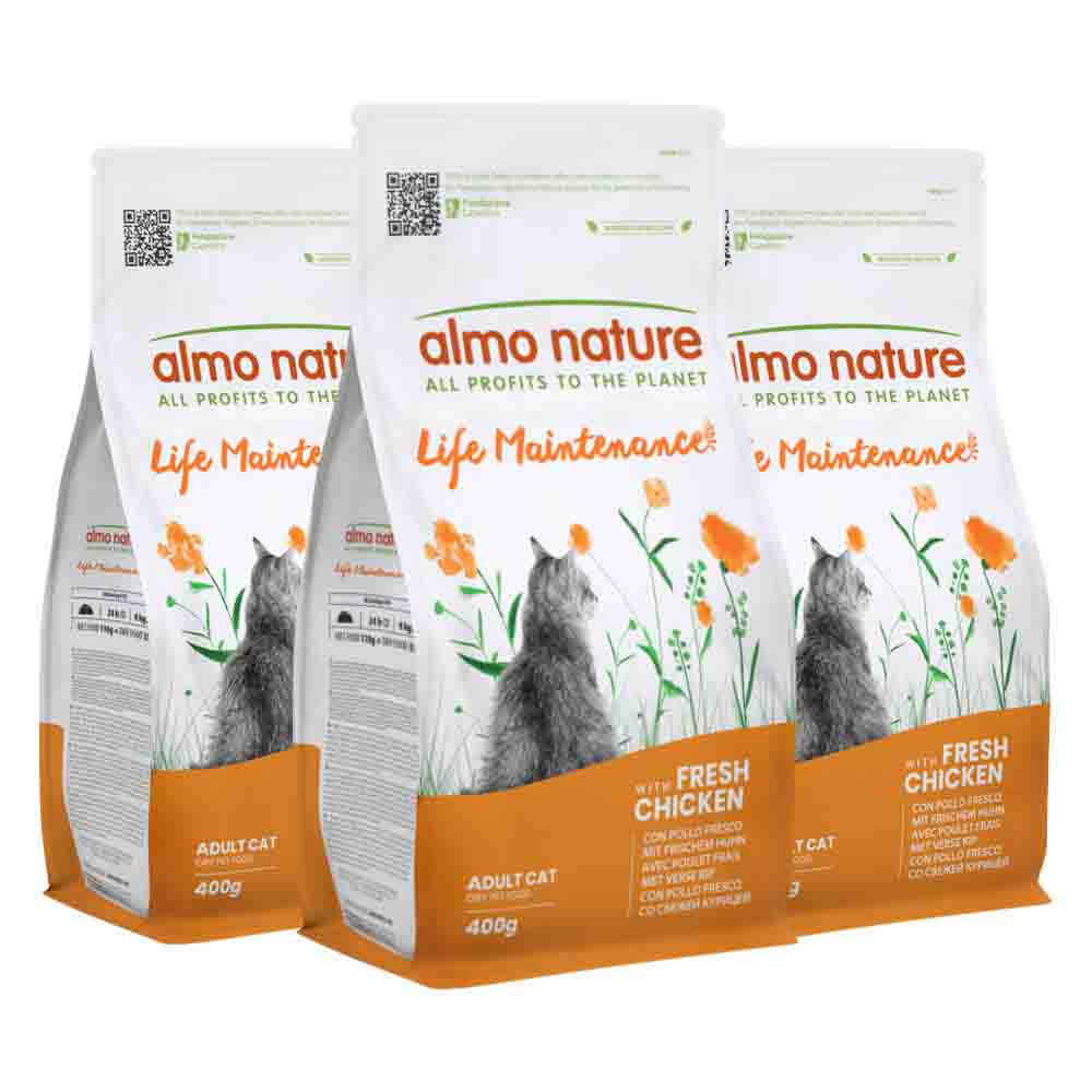 3x Almo Nature Kattenvoer Droog Life Maintenance Kip&Rijst 400 gr