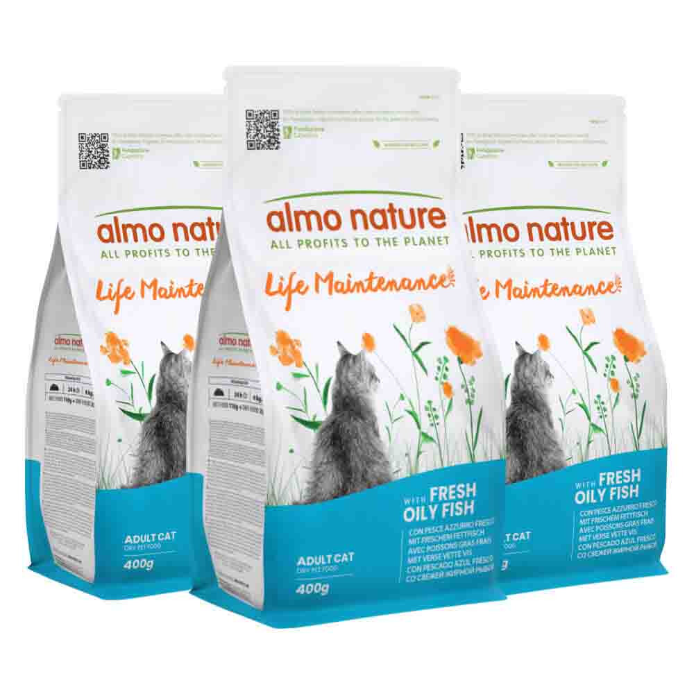 3x Almo Nature Kattenvoer Droog Life Maintenance Vette Vis 400 gr
