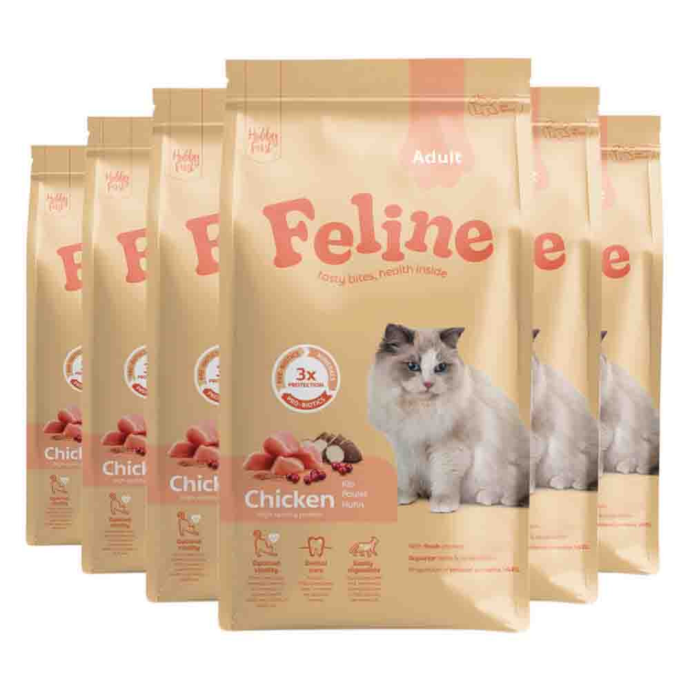 6x HobbyFirst Feline Kattenvoer Droog Adult Kip 1,5 kg