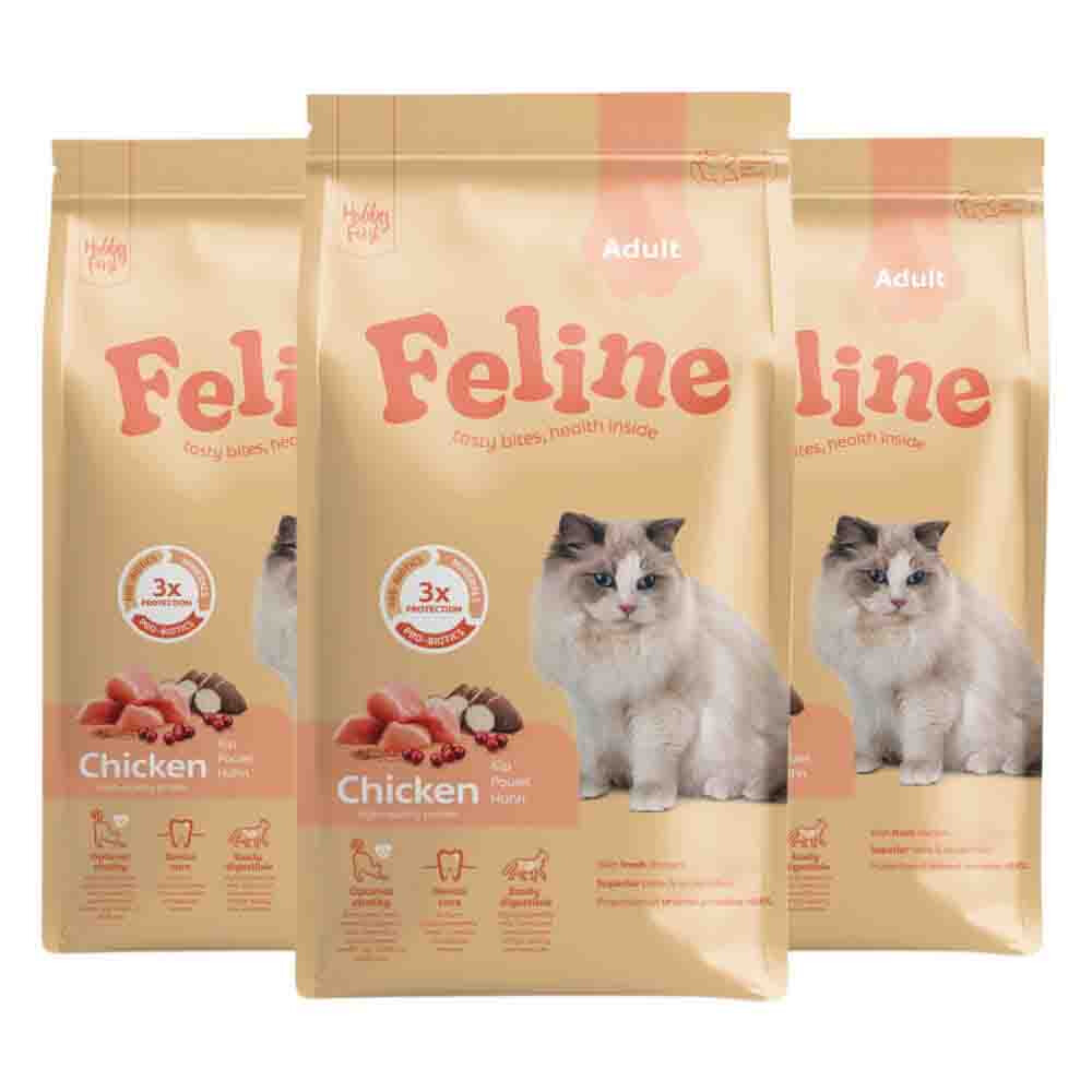 3x HobbyFirst Feline Kattenvoer Droog Adult Kip 1,5 kg