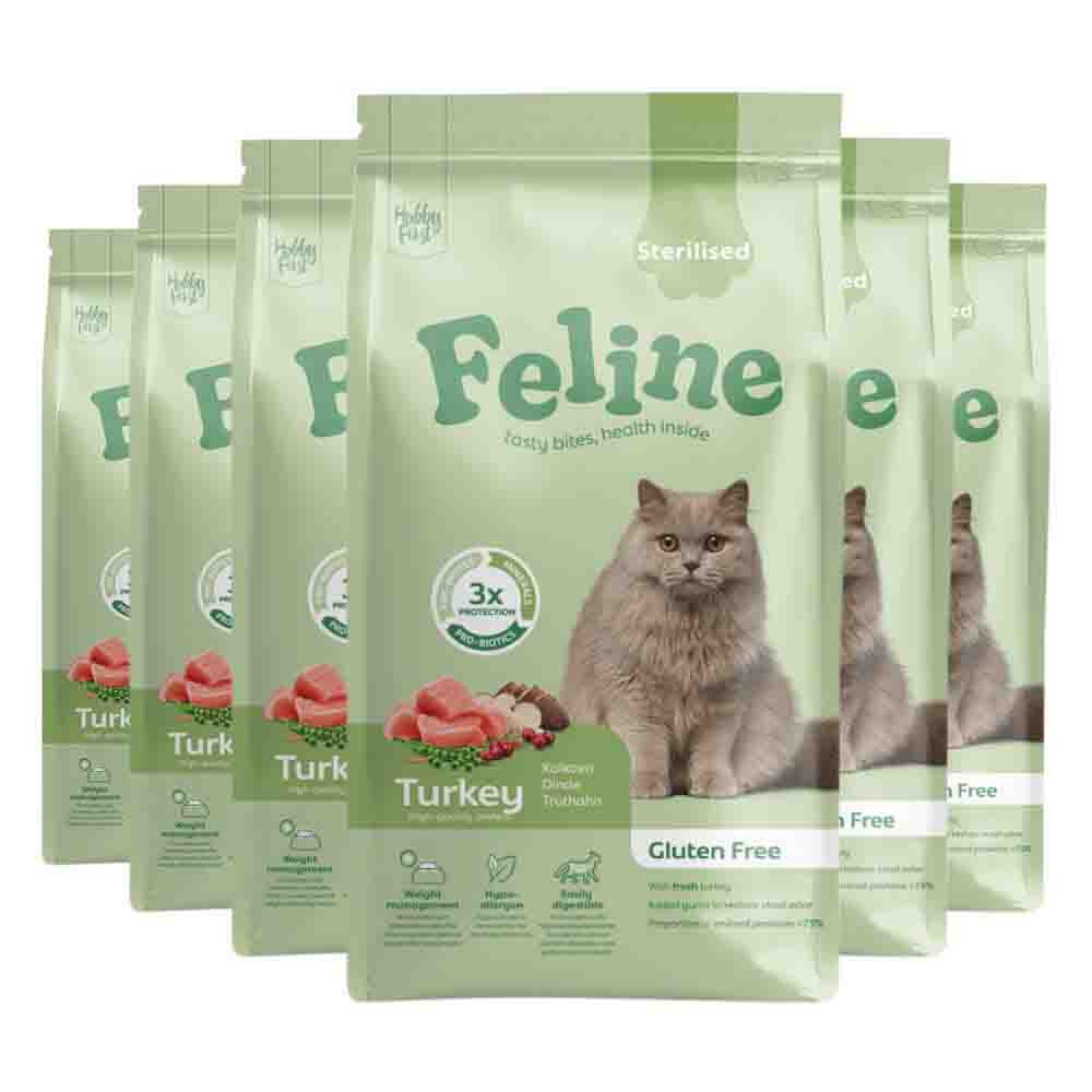 6x HobbyFirst Feline Kattenvoer Droog Sensitive Sterilised 1,5 kg