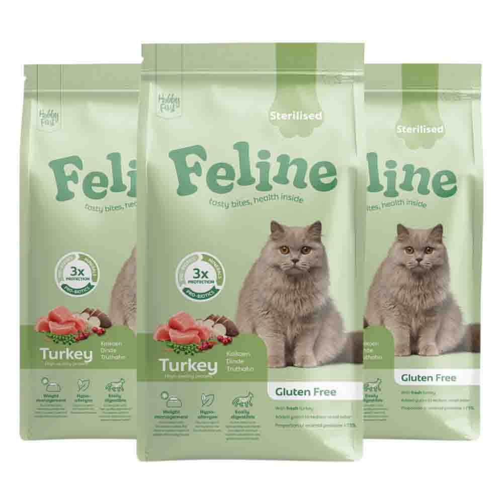 3x HobbyFirst Feline Kattenvoer Droog Sensitive Sterilised 1,5 kg