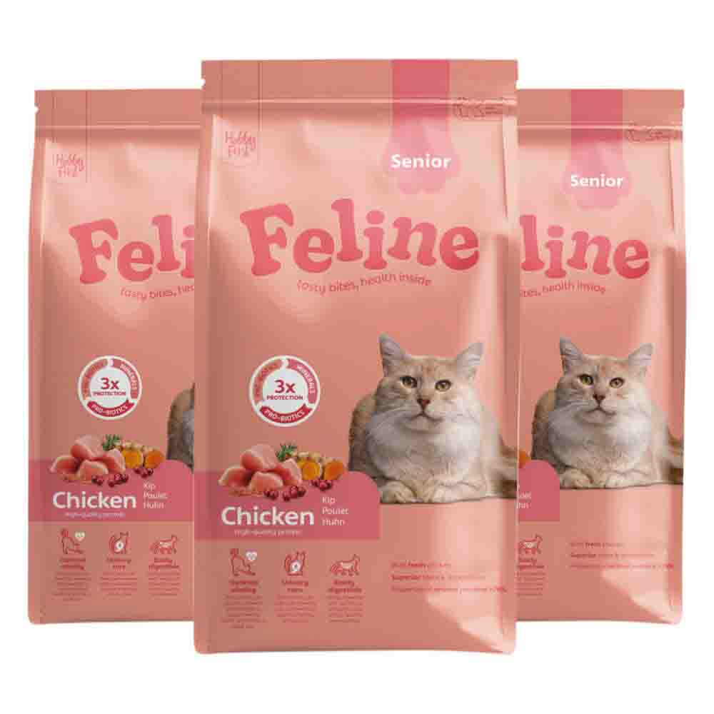 3x HobbyFirst Feline Kattenvoer Droog Senior 1,5 kg