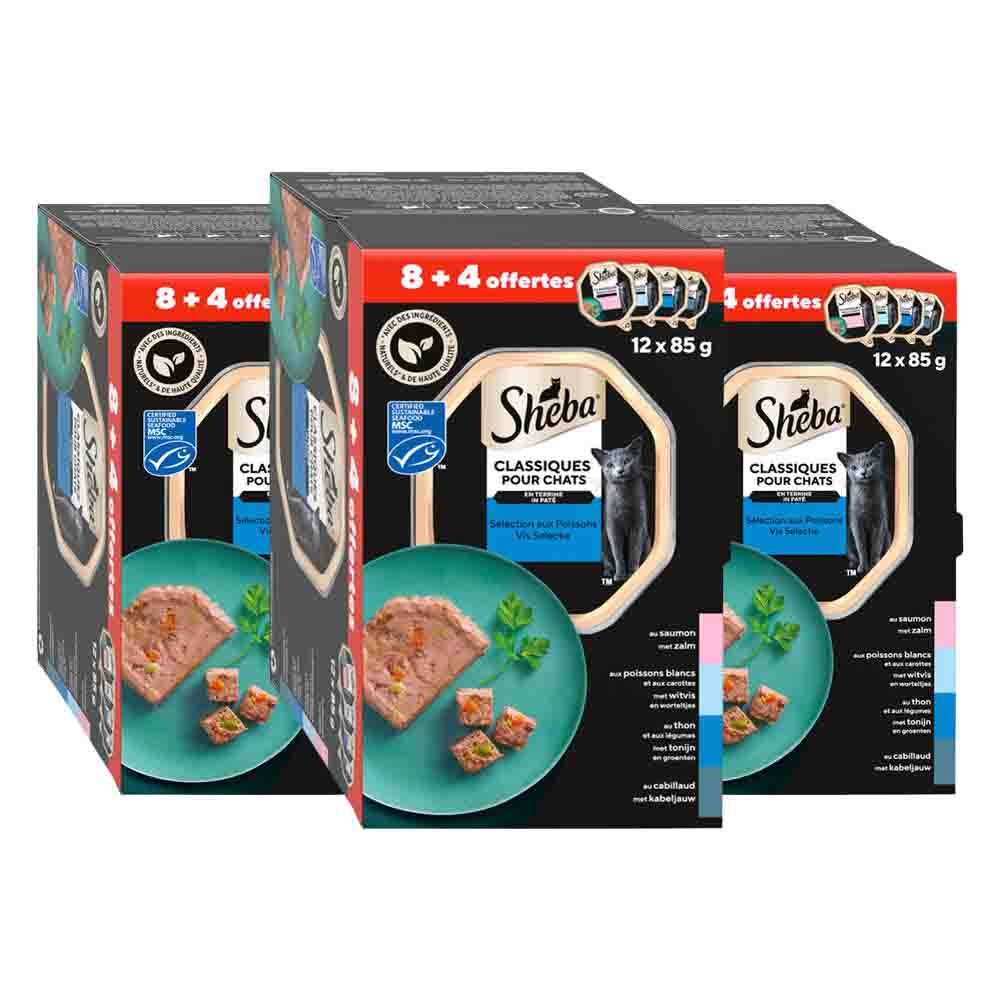 3x Sheba Kattenvoer Nat Classic Paté Vis Selectie Multipack 12x85 gr