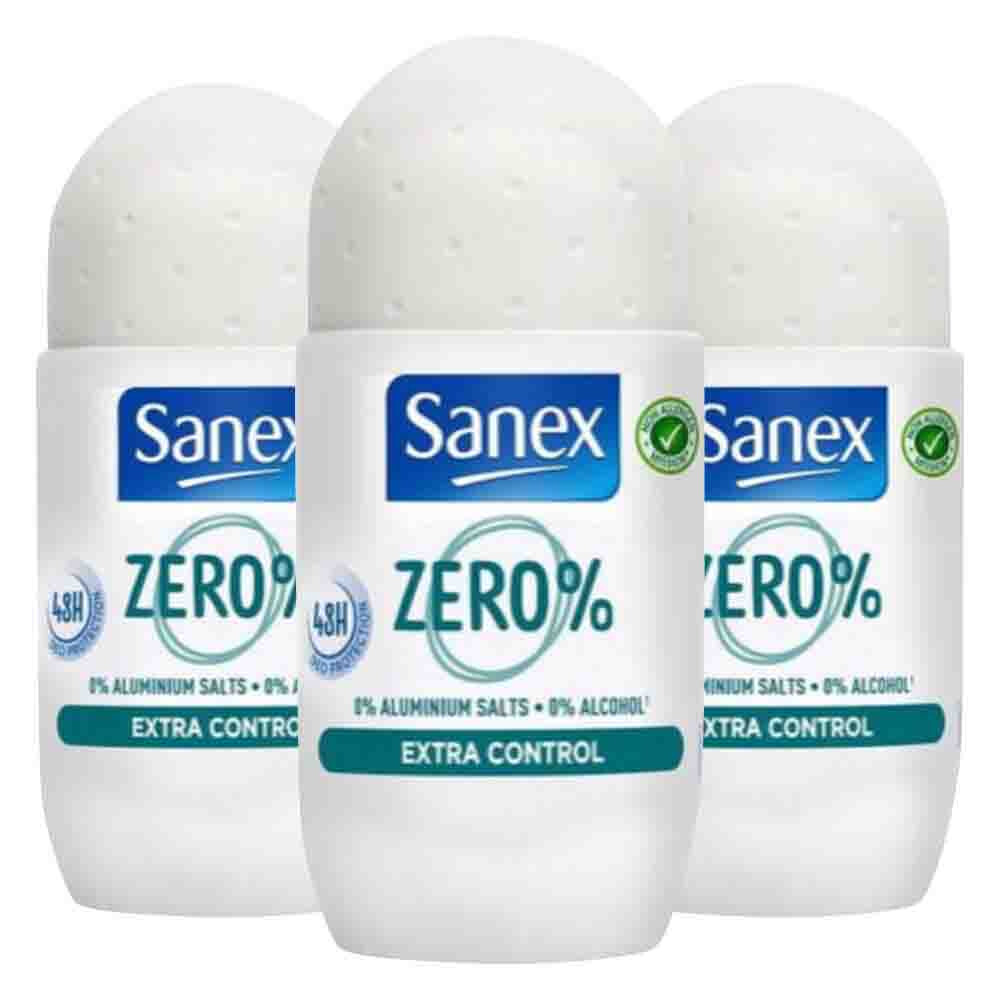 3x Sanex Deoroller Zero% Extra Control 48H 50 ml