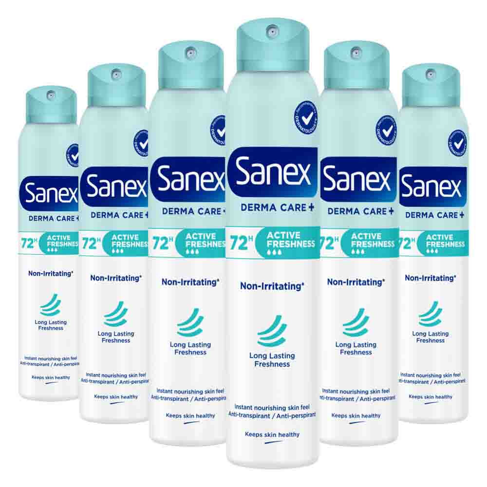 6x Sanex Deodorant Spray Active Freshness 72H 200 ml