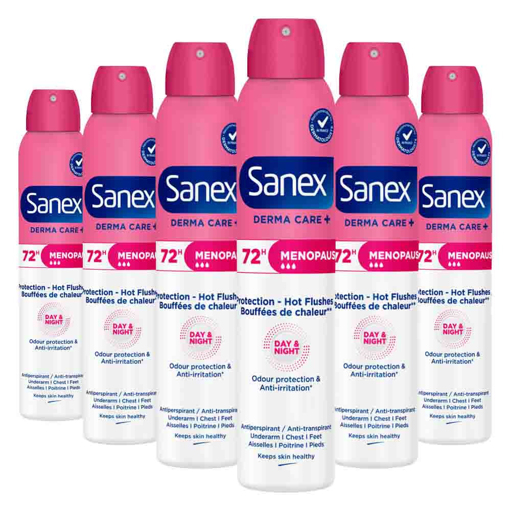 6x Sanex Deodorant Spray Derma Care+ Menopause 200 ml