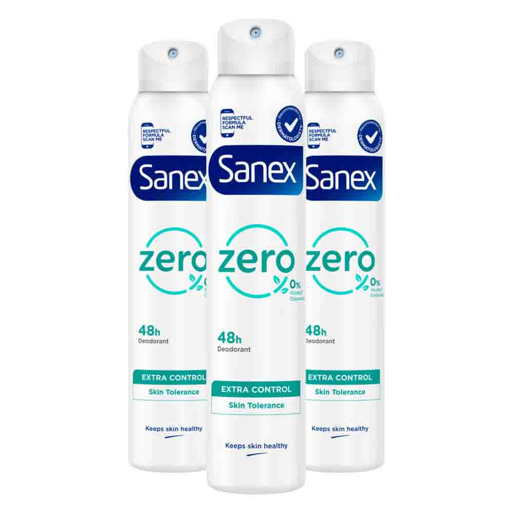 3x Sanex Deodorant Spray Zero% Extra Control 200 ml