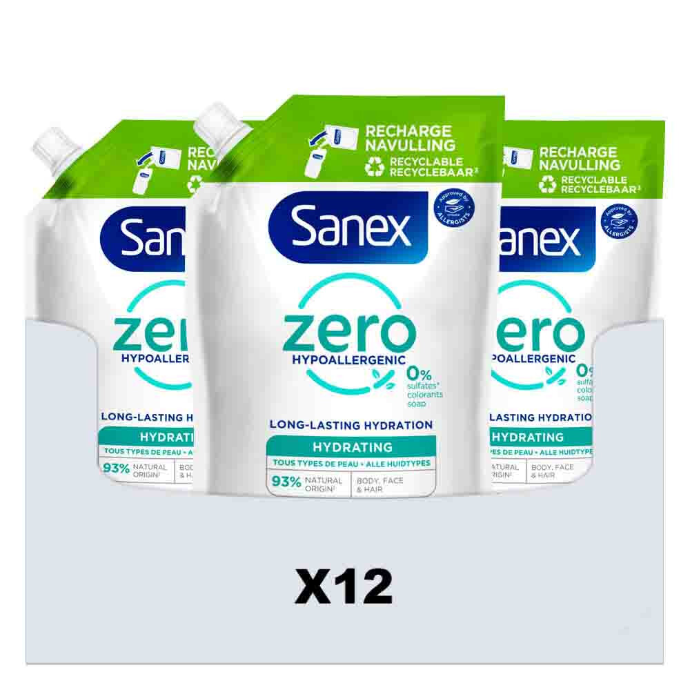12x Sanex Douchegel Navulzak Zero% Hydrating 500 ml