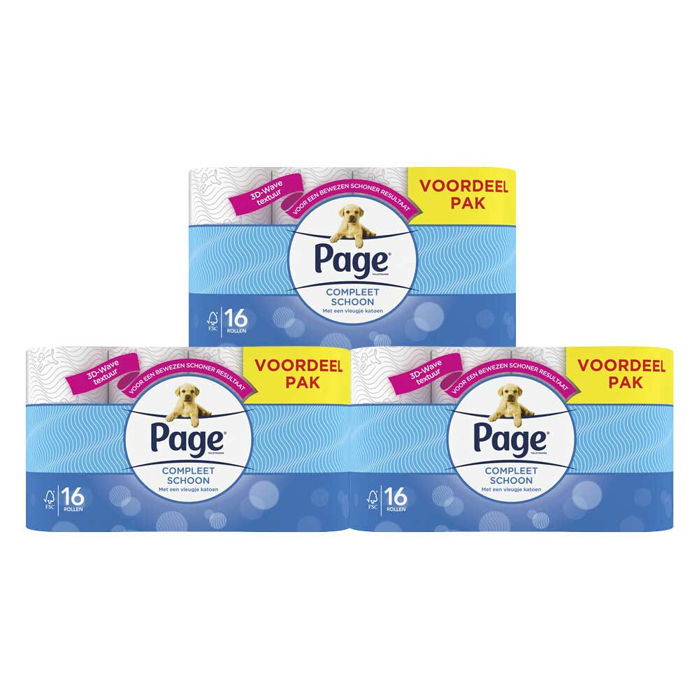 3x Page Toiletpapier Compleet Schoon 2-laags 16 stuks