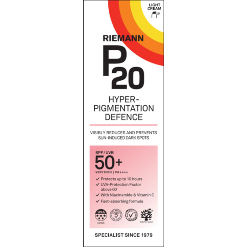 1+1 gratis: P20 Zonnebrand Gezicht Hyperpigmentation Defence SPF 50+ 50 ml