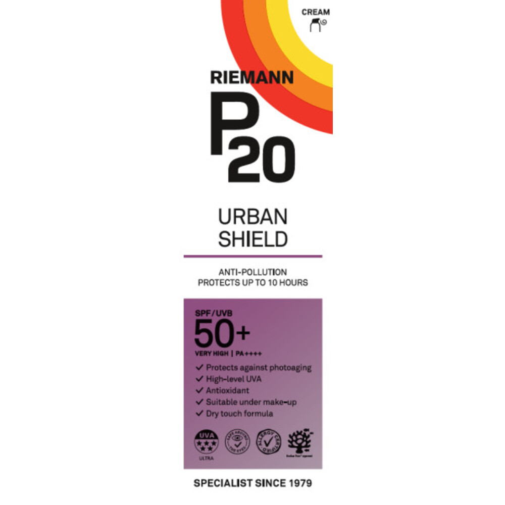 1+1 gratis: P20 Zonnebrand Gezicht Urban Shield SPF 50+ 50 ml