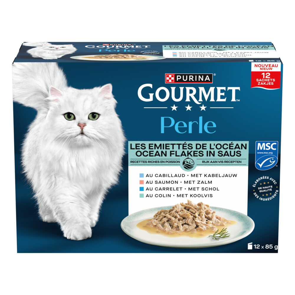 Gourmet Kattenvoer Nat Perle Ocean Flakes in Saus 12x85 gr
