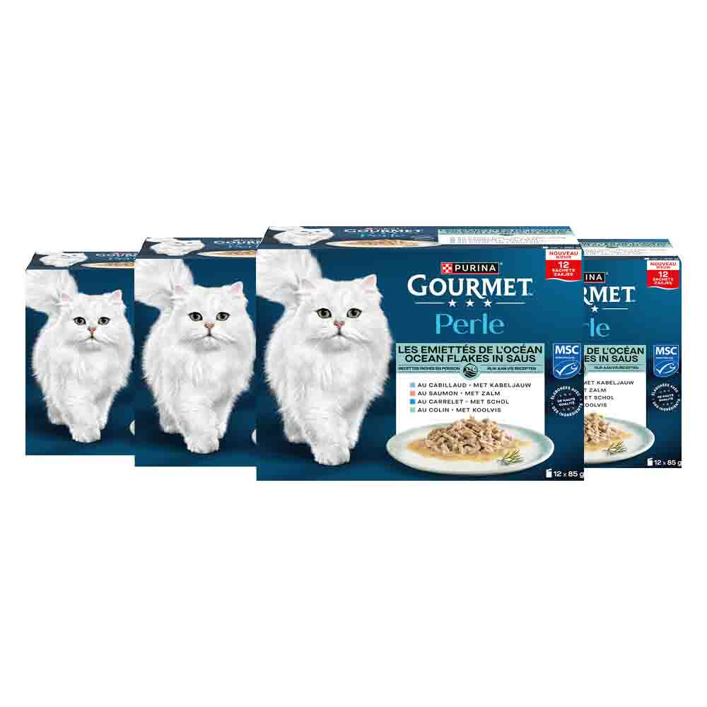 4x Gourmet Kattenvoer Nat Perle Ocean Flakes in Saus 12x85 gr