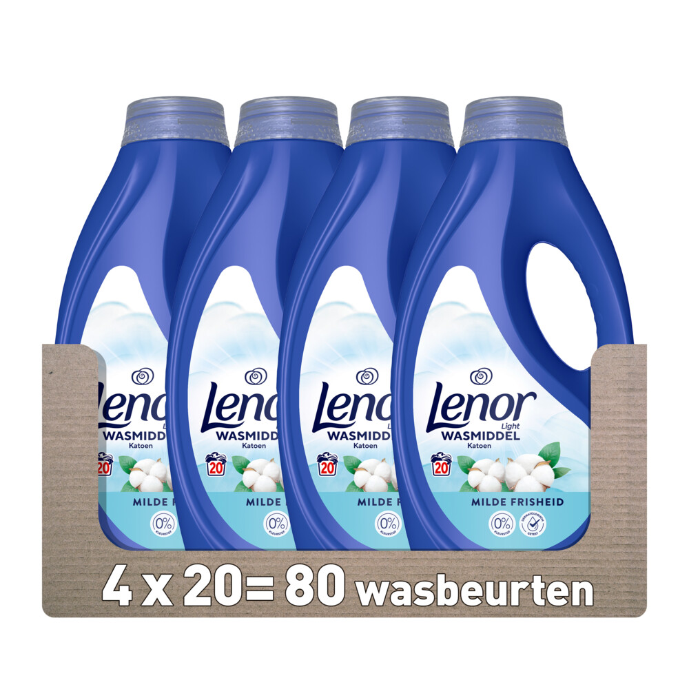 4x Lenor Vloeibaar Wasmiddel Katoen Fris 20 Wasbeurten 900 ml