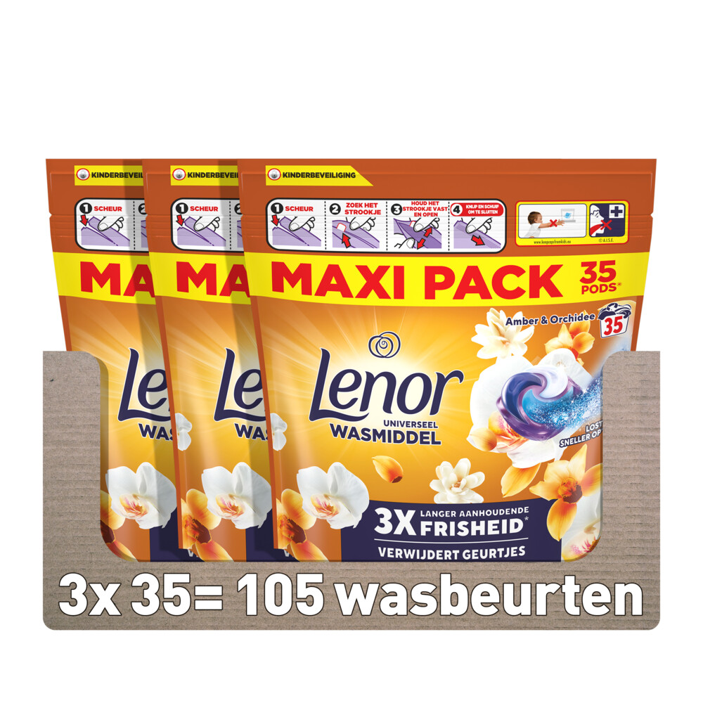 3x Lenor Wasmiddel All-in-1 Pods Amber & Orchidee 35 stuks