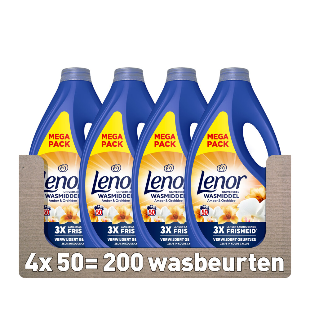 4x Lenor Vloeibaar Wasmiddel Amber & Orchidee 50 Wasbeurten 2250 ml