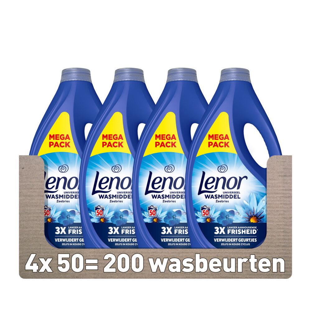 4x Lenor Vloeibaar Wasmiddel Zeebries 50 Wasbeurten 2250 ml