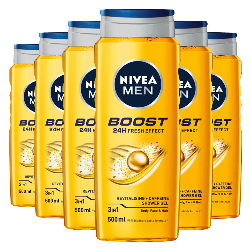 6x NIVEA Men Douchegel Boost 500 ml