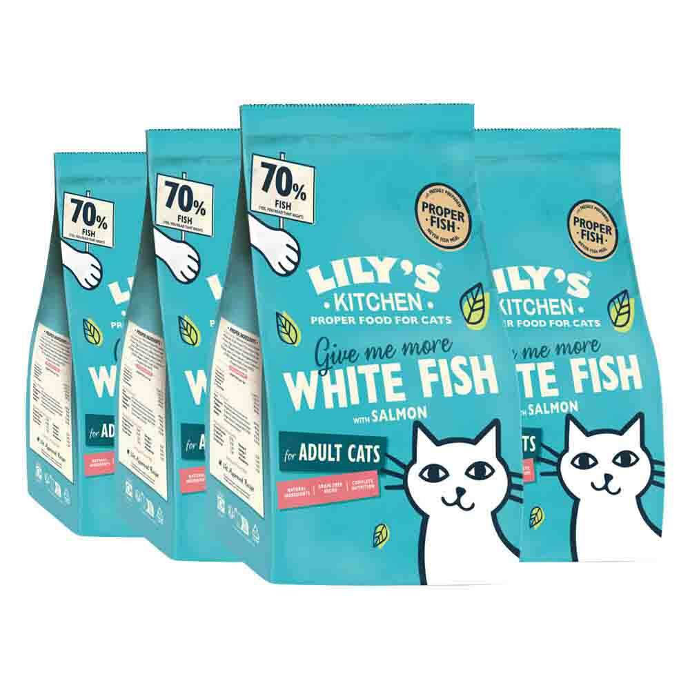 4x Lily's Kitchen Kattenvoer Droog Adult Witvis&Zalm 2 kg