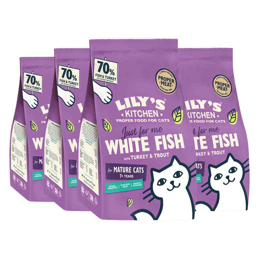 4x Lily's Kitchen Kattenvoer Droog Senior Witvis Kalkoen Forel 800 gr