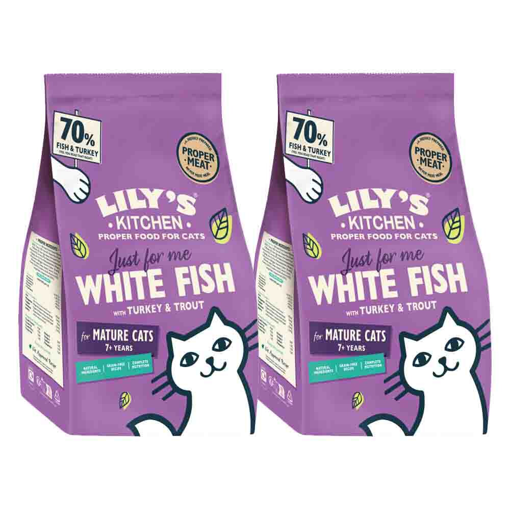 2x Lily's Kitchen Kattenvoer Droog Senior Witvis Kalkoen Forel 800 gr